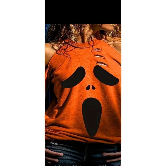 Orange scary sweatshirt, skull sweatshirt, size 14 - Picture 1 of 7